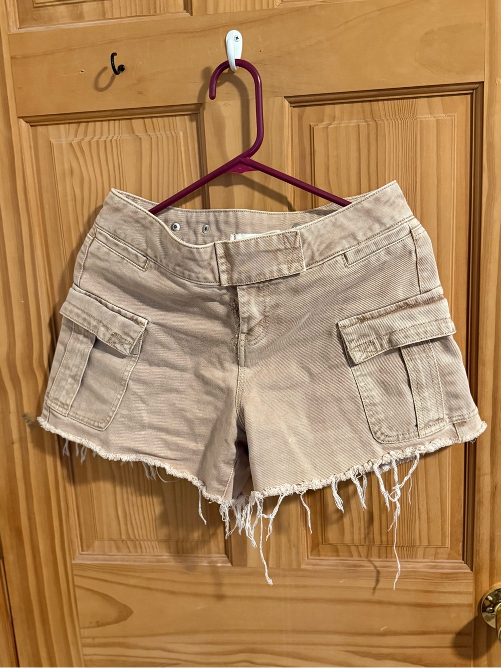 Urban Outfitters Beige Cargo Frayed Hem Shorts